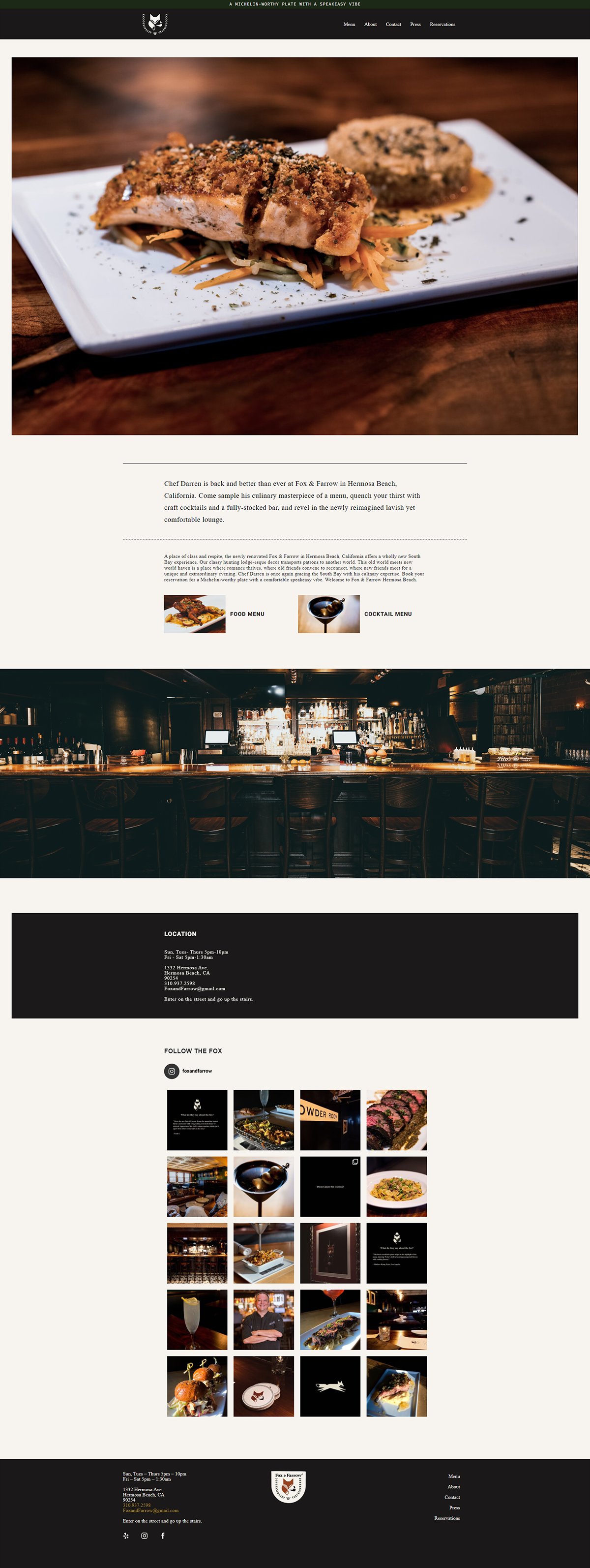 Fox and Farrow restaurant WordPress website