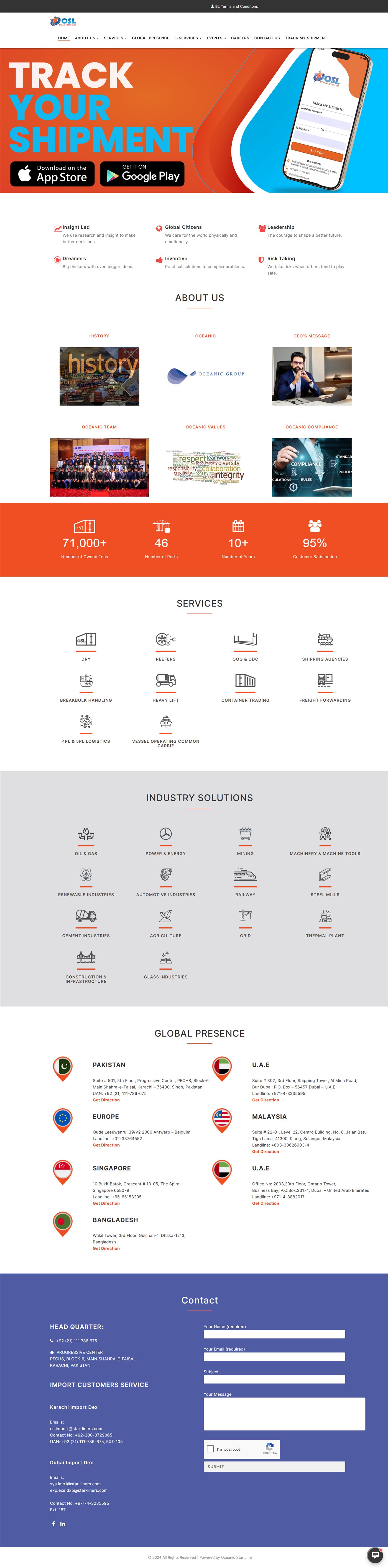 Star Liners logistics and shipment website